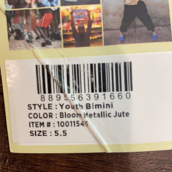 NEW TOMS BIMINI BLOOM METALLIC JUTE GIRL'S SHOES - Picture 5 of 5